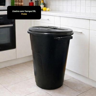 Lixeira com Tampa 35L Polipropileno Abertura Manual Removivel Preto 40CM