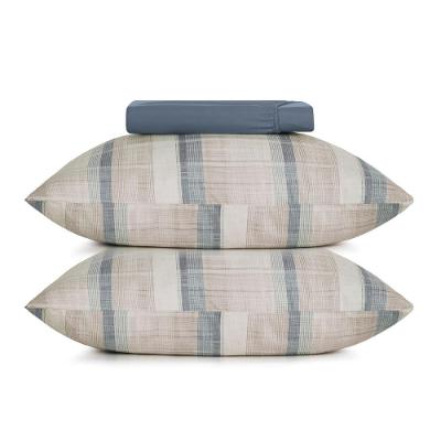 Jogo de Cama Casal Toque Acetinado Linen 3 Peças 100% Poliéster Azul Altenburg