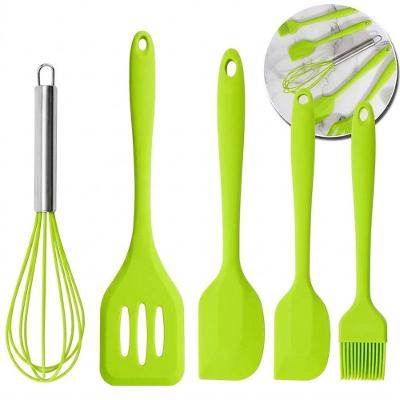 Jogo de Utensilios de Cozinha Silicone e Aco Inox Resistente ao Calor Verde 5 Pecas