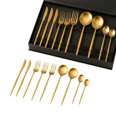 Jogo de Talheres Dourado Fosco com 24 Peças Aço Inox Premium para Mesa Posta