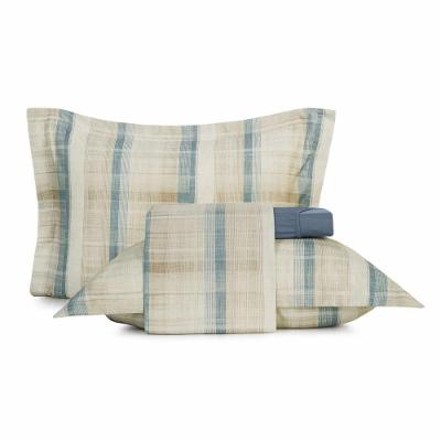 Jogo de Cama Queen Toque Acetinado Linen 4 Peças Estampa Xadrez Azul Altenburg