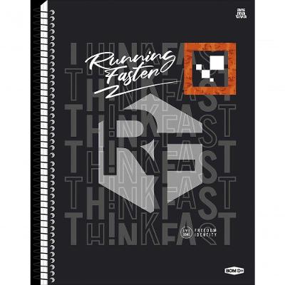 Caderno Universitario 1 Materia Running Faster 2 80 Folhas Pautadas Masculino Preto e Cinza