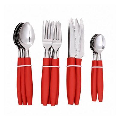 Jogo de Talheres Jogo Talheres 24 Peças Aço Inox Plástico Resistente Uso Diário Vermelho