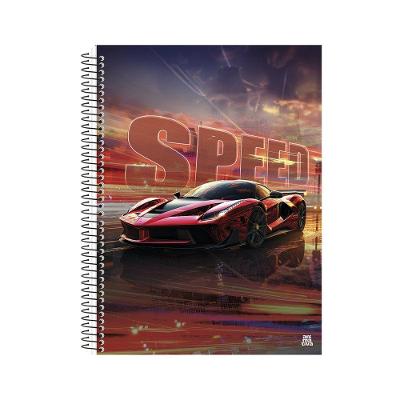 Caderno Universitário 10 Matérias Speed 160 Folhas Espiral Carro Vermelho Preto