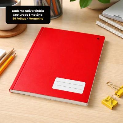 Caderno Universitário Costurado 1 Matéria 96 Folhas Pautadas Espiral Vermelho