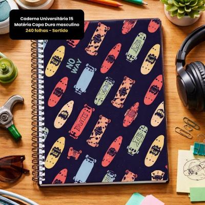 Caderno Universitario Capa Dura 15 Materias 240 Folhas Skate Multicolorido