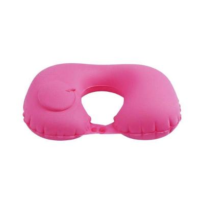 Almofada de Pescoço Inflável Travesseiro Portátil com Inflador Integrado Rosa