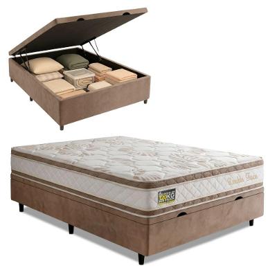 Cama Box com Baú Casal Cama Box Baú D33 Double Face Branco e Bege Hellen Estofados e Colchões