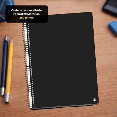 Caderno Universitario Espiral 20 Materias 280 Folhas Capa Dura Preta com Divisorias Internas