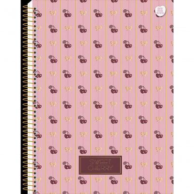 Caderno Universitario Feminino Sweet Cherry 80 Folhas Pautadas Rosa