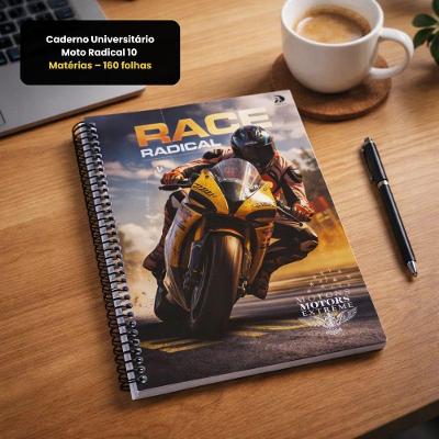 Caderno Universitário Moto Radical 10 Matérias 160 Folhas Preto