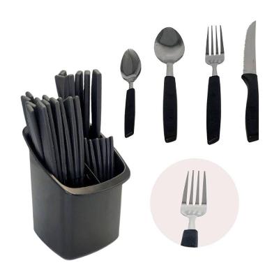 Conjunto 24 Talheres Capri Plástico e Aço Inox Preto Fosco com Porta Talher Fratelli