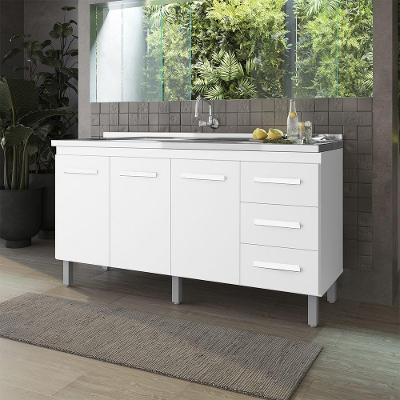 Balcão para Pia Emily 3 Portas 3 Gavetas MDP 158CM Branco Moblis