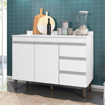 Balcão de Pia Karen 3 Portas 3 Gavetas MDP 159CM Branco com Pés Retos