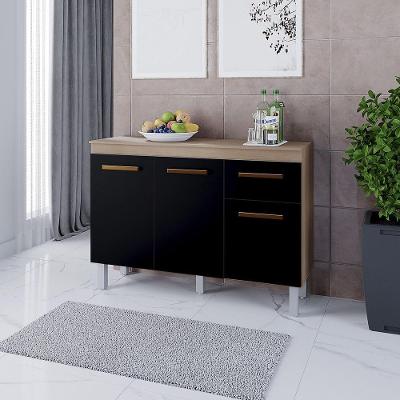 Balcão para Cozinha Vitória 3 Portas 1 Gaveta MDP 118CM Preto Moblis