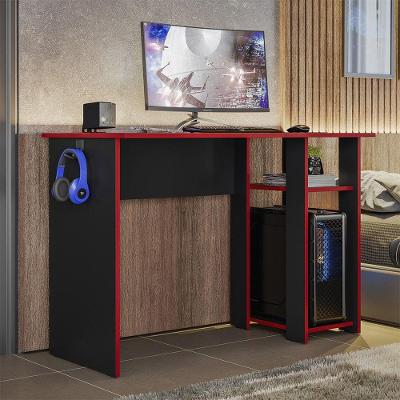 Mesa Gamer Retangular Peternella Moderno sem Gavetas MDP 108CM Preto Fosco e Vermelho