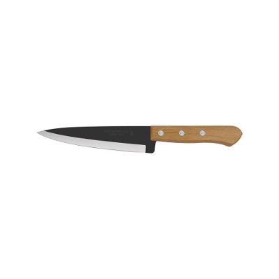 Faca de Cozinha Faca Cozinha 7” Escura em Aço Carbono Lâmina 7 Polegadas Cabo Madeira Kit 12