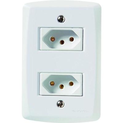 Conjunto de Tomadas 2P+T 10A 250V Lux2 Bivolt Branco Placa e 2 Módulos Tramontina