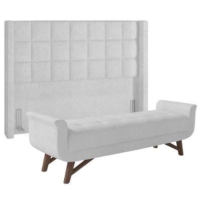 Cabeceira Cama Box Queen 160cm Pisa E Recamier Neville Z37 Boucle Branco - Mpozenato