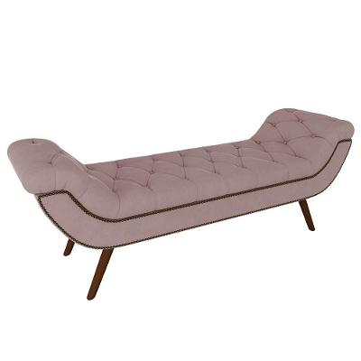 Puff Recamier Calçadeira 140cm Pés Palito Madeira Vêneto Z37 Veludo Rosê - Mpozenato