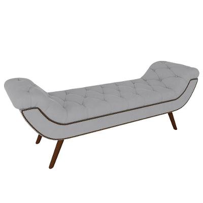 Puff Recamier Calçadeira 140cm Pés Palito Madeira Vêneto Z37 Veludo Cinza - Mpozenato