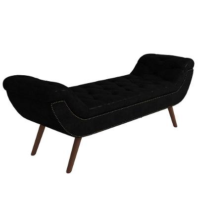 Puff Recamier Calçadeira 195cm Pés Palito Madeira Venêto P02 Sintético Preto - Mpozenato