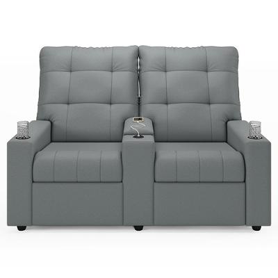 Poltrona De Cinema Reclinável 2 Lugares Baú Usb Mallie Fh9 Pu Cinza - Mpozenato
