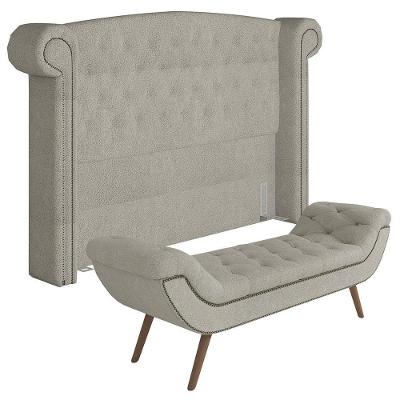Cabeceira Cama Box King 195cm Provença E Recamier Veneto P02 Bouclé Cru - Mpozenato
