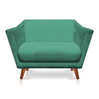 Namoradeira 2 Lugares Pérsia Suede Pés Chanfrado Castanho - Pallazio Cor Azul Turquesa