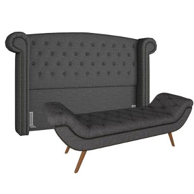 Cabeceira Cama Box Casal Queen 160cm Provença Com Calçadeira Vêneto P02 Linho Chumbo - Mpozenato