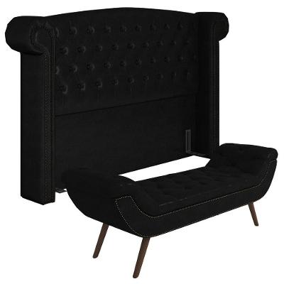 Cabeceira Cama Box Queen 160cm Provença E Recamier Veneto Z37 Sintético Preto - Mpozenato
