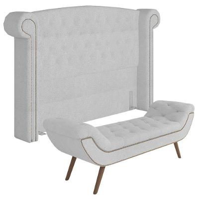 Cabeceira Cama Box Casal 140cm Provença E Recamier Veneto Z37 Boucle Branco - Mpozenato