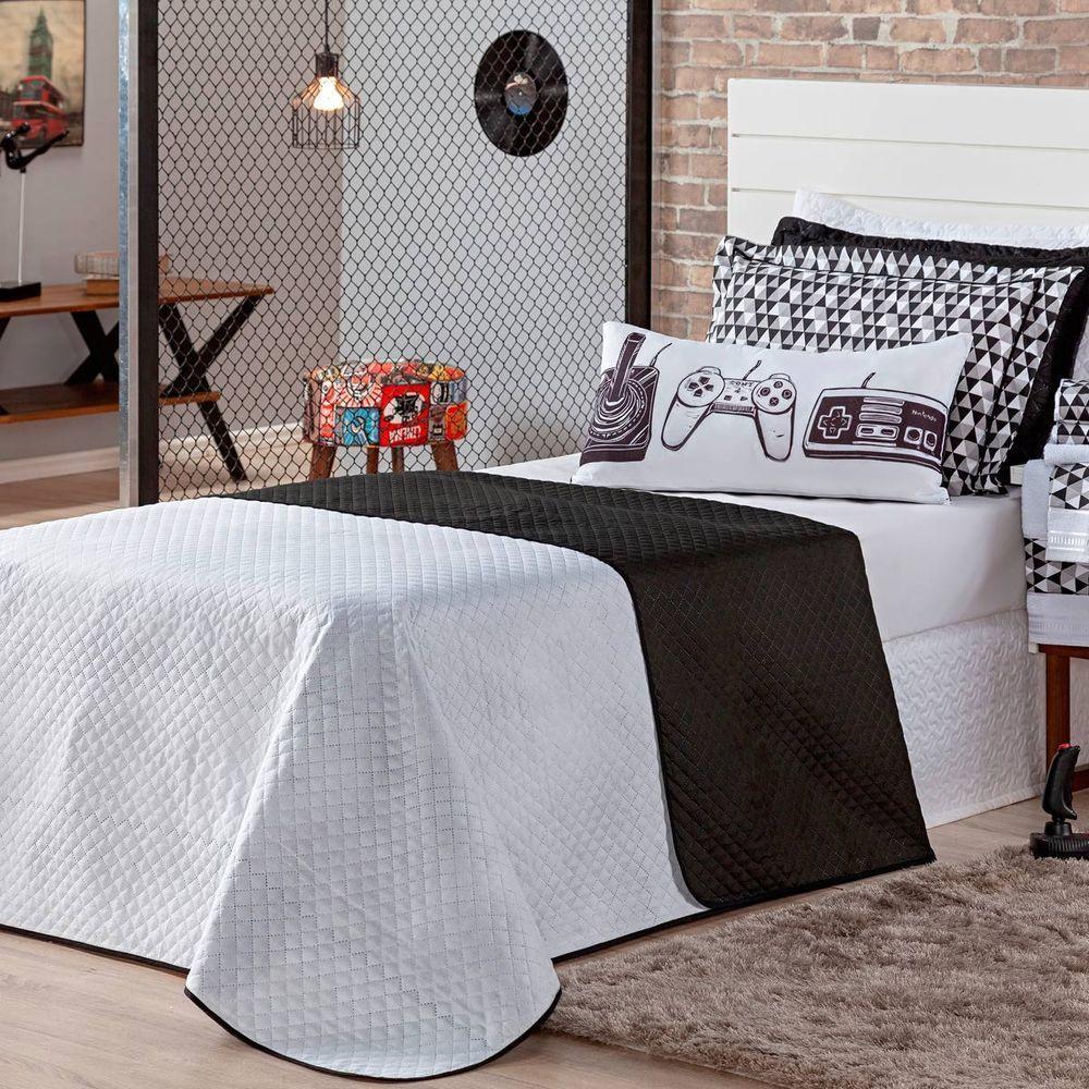 Cobre Leito Game Retrô Dupla Face com Almofada Solteiro 4pçs - 3