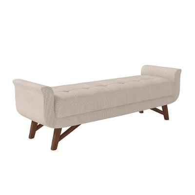 Puff Recamier Calçadeira 160cm Base Madeira Neville Z37 Linho Bege Cru - Mpozenato
