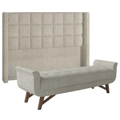 Cabeceira Cama Box Queen 160cm Pisa E Recamier Neville Z37 Boucle Cru - Mpozenato