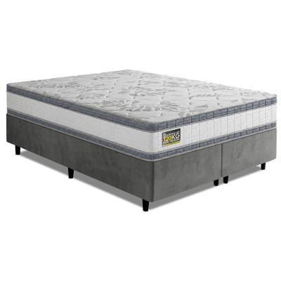 Cama Box com Colchão Queen Molas Ensacadas D33 Double Face Tecido Malha Branco e Cinza Hellen