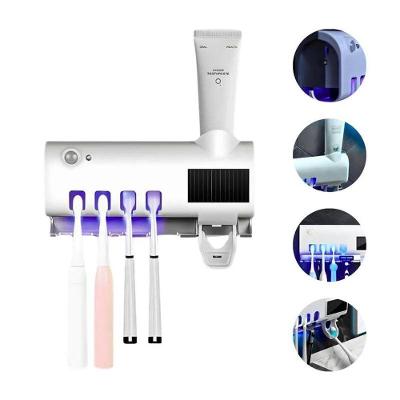 Kit 2 Suporte Dispenser Esterilizador para Escova e Pasta de Dente com Luz UV Bivolt