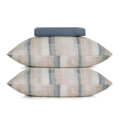 Jogo de Cama Queen Linen 3 Peças 100% Poliéster Toque Acetinado Azul Altenburg