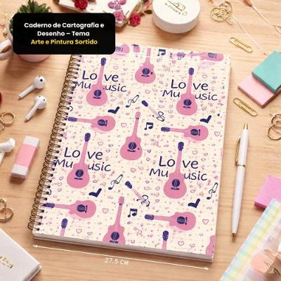 Caderno Universitario Feminino Love Music 80 Folhas Pautadas Capa Dura