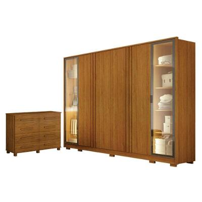 Guarda Roupa Casal Prime 6 Portas Com Led Cinamomo Com Cômoda San Marino 8 Gavetas Cinamomo - Leifer