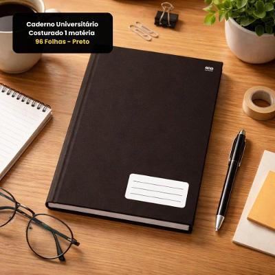 Caderno Universitario Costurado 1 Materia 96 Folhas Capa Dura Espiral Preto