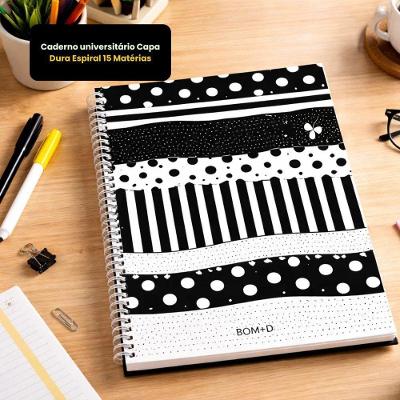 Caderno Universitario Espiral 15 Materias 240 Folhas Pautadas Divisorias Internas Preto e Branco