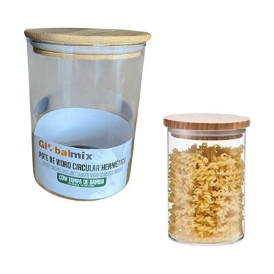 Pote Hermético Multiuso Vidro Borossilicato Tampa de Bambu Cozinha Global Mix 800ML