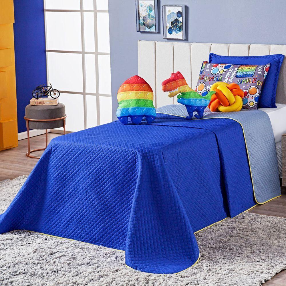 Cobre Leito Pop It Azul Dupla Face Almofadas Solteiro 6 Peça - 1