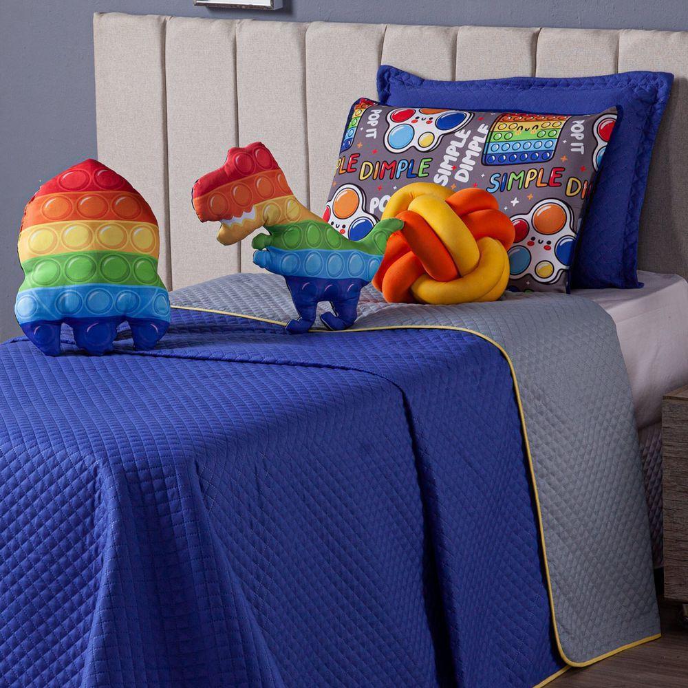 Cobre Leito Pop It Azul Dupla Face Almofadas Solteiro 6 Peça - 5