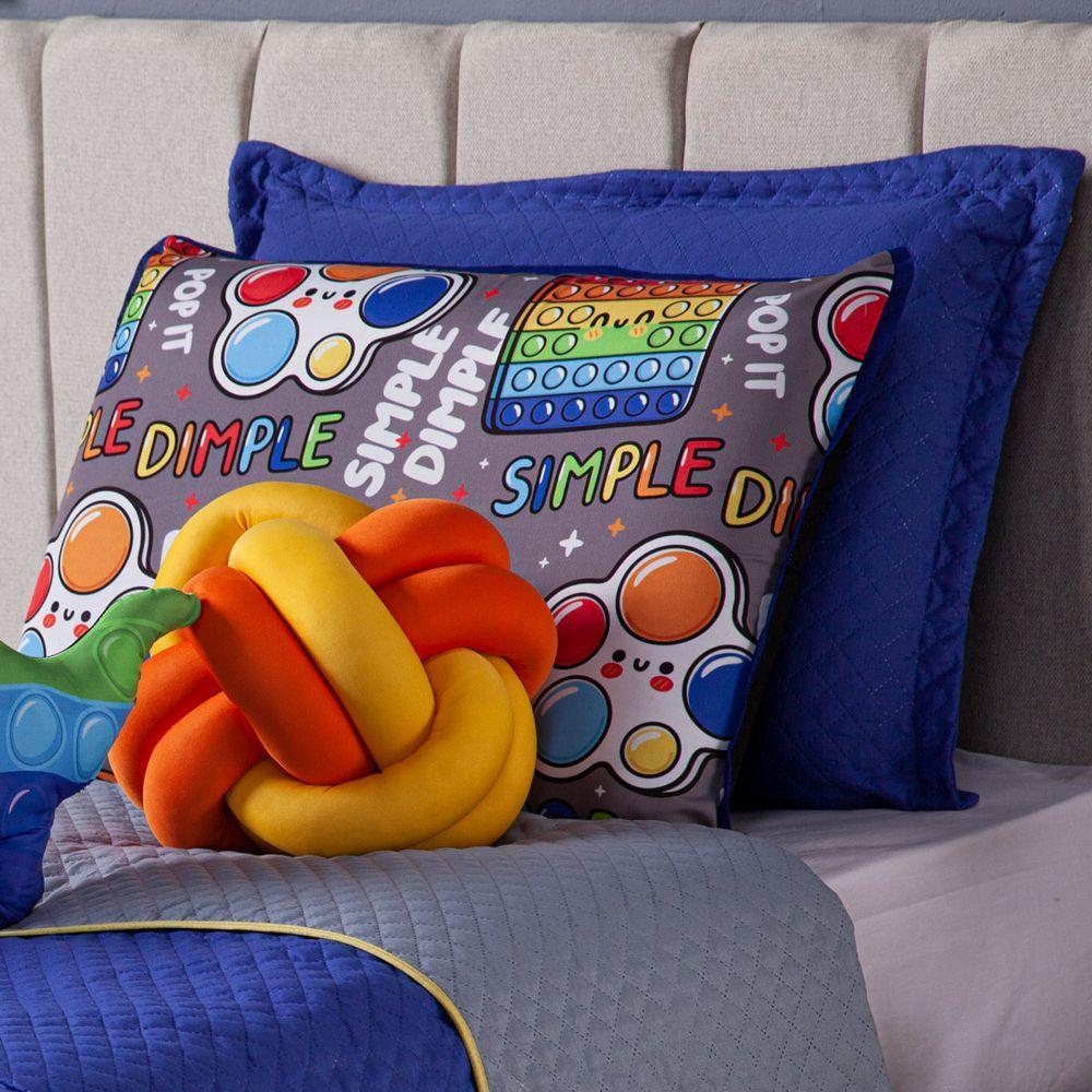 Cobre Leito Pop It Azul Dupla Face Almofadas Solteiro 6 Peça - 10