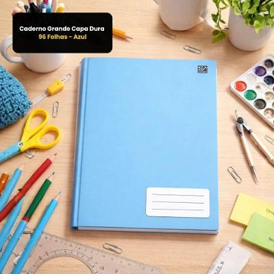 Caderno Grande Capa Dura 96 Folhas Pautadas Encadernacao Costurada Azul