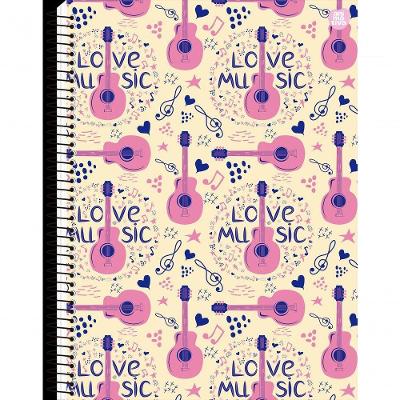 Caderno Universitário Feminino Love Music 80 Folhas Pautadas Espiral
