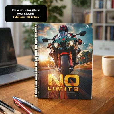 Caderno Universitario Moto Extreme 1 Materia 80 Folhas Espiral Preto