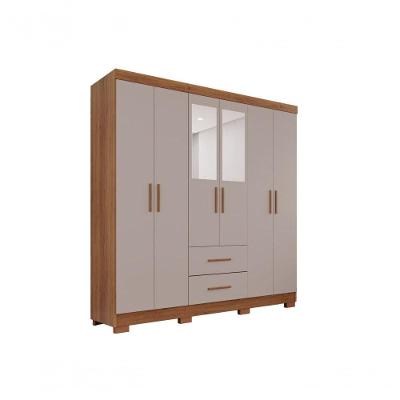 Guarda Roupa Casal Estrela Premium 6 Portas 2 Gavetas MDP com Espelho Cinamomo-Off-White Sallêto